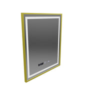 Prostokątne lustro LED, 75x90 cm, Verite Royale Gold MotionGlow Marcello, system przeciwmgielny, zegar i termometr, ściemnialne