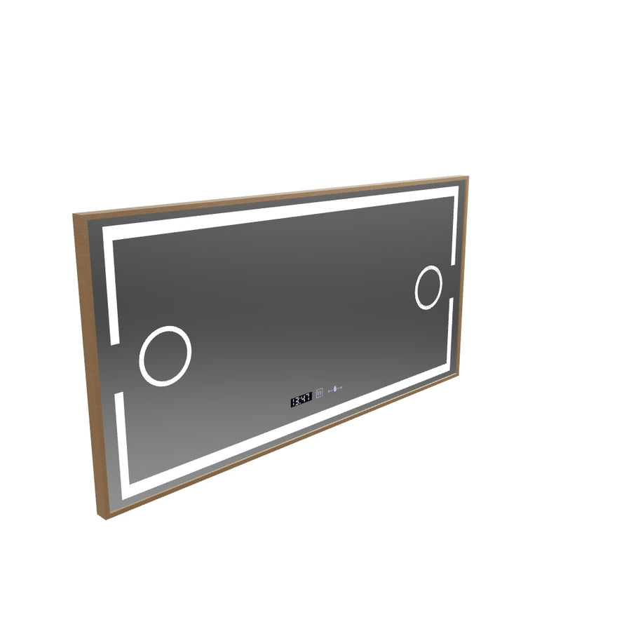 Lustro z czujnikiem ruchu Isabell MotionGlow LED z funkcją przeciwmgielną, termometr, zegar, 120x80 cm, ściemnialne, ciepłe/zimne/neutralne światło, szczotkowana rama w kolorze różowego złota, kolekcja Marcello Funghi