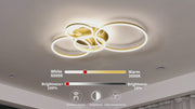 Żyrandol LED z pilotem DARIO, 4 okręgi, 103 W, światło ciepłe/zimne/neutralne, ściemnialny, złoty