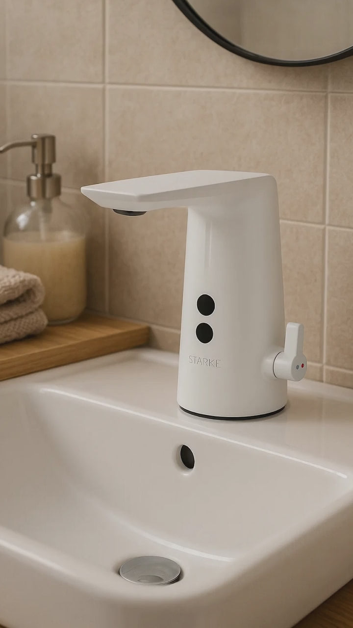 Bateria umywalkowa z czujnikiem, mosiądz sanitarny, biały, RW-190WH