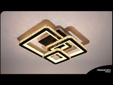 Żyrandol LED z pilotem i kryształem LEILA 154 W, 3 kwadraty, zimne/ciepłe/neutralne światło, ściemnialny, błyszczący chrom czarny