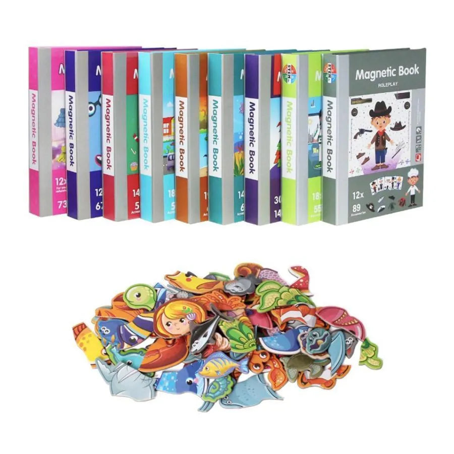 Magnetyczna układanka z zaklęciami „Dzikie zwierzęta”, 62 elementy i 19 kart, wielokolorowa