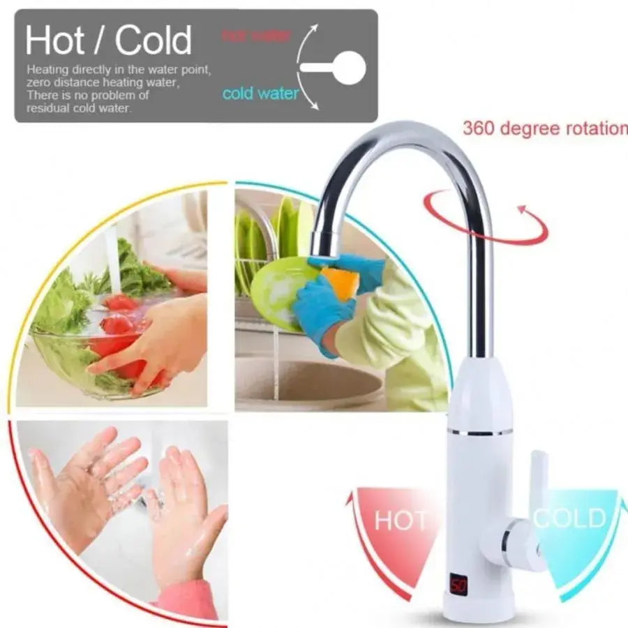 Natychmiastowy elektryczny kran z gorącą wodą, wyświetlacz LCD, biały, LZ-501X