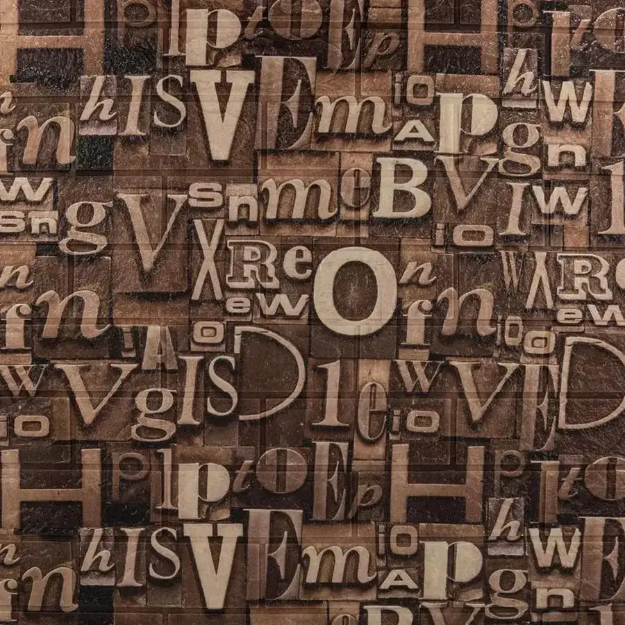 Zestaw 10 samoprzylepnych tapet 3D z miękkiej pianki w kolorze brązowym, 80 cm x 70 cm x 6 mm, wzór jasnobrązowych liter