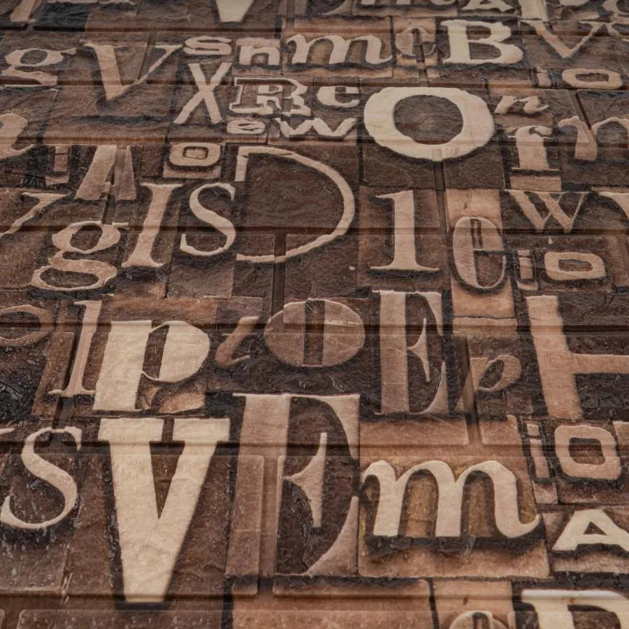 Zestaw 10 samoprzylepnych tapet 3D z miękkiej pianki w kolorze brązowym, 80 cm x 70 cm x 6 mm, wzór jasnobrązowych liter