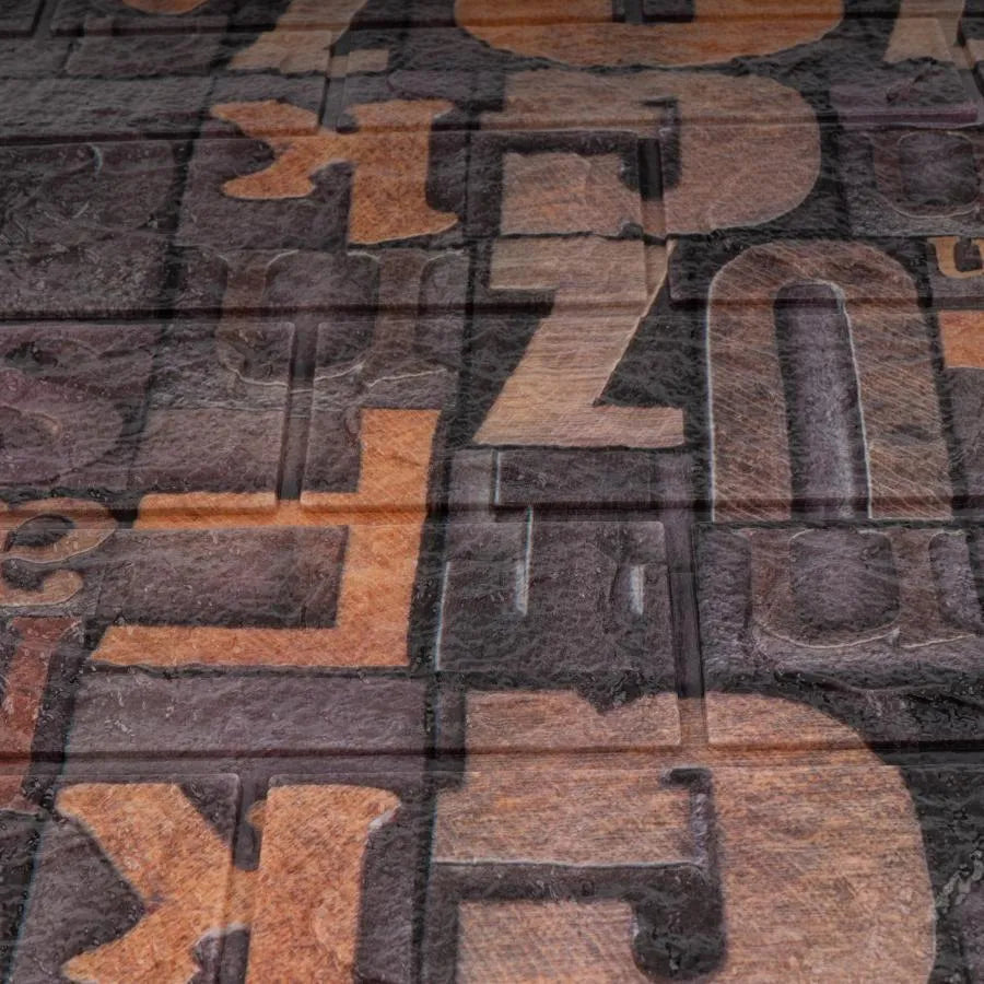 Zestaw 10 samoprzylepnych tapet 3D z miękkiej pianki w kolorze brązowym, 80 cm x 70 cm x 6 mm, wzór ciemnobrązowych liter