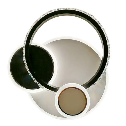 LED żyrandol z prySmiq 30 W kryształ, 3 kółka, zimno/gorące/neutralne światło, czarne