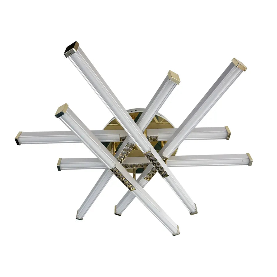 Żyrandol LED z pilotem MAKOTO 144 W, 6 elementów, liniowy, światło zimne/ciepłe/neutralne, ściemnialny, złotobiały