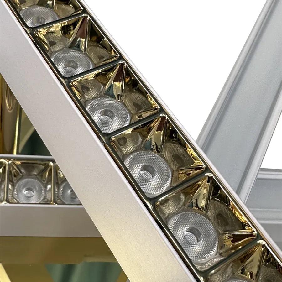 Żyrandol LED z pilotem MAKOTO 144 W, 6 elementów, liniowy, światło zimne/ciepłe/neutralne, ściemnialny, złotobiały