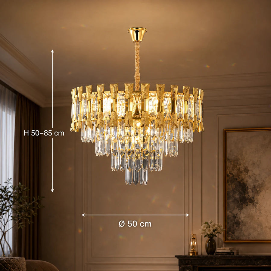 Żyrandol kryształowy HAMPTON Elegance 8x E14, średnica 49cm, błyszczące złoto, regulowana wysokość - 01_CC8926-500GDT.png