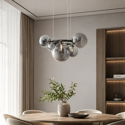 Żyrandol z Okrągłym Kloszem, VENERE Zodiaco, 1 Okrąg 5xG9, Metal, Czarny, Regulowana Wysokość