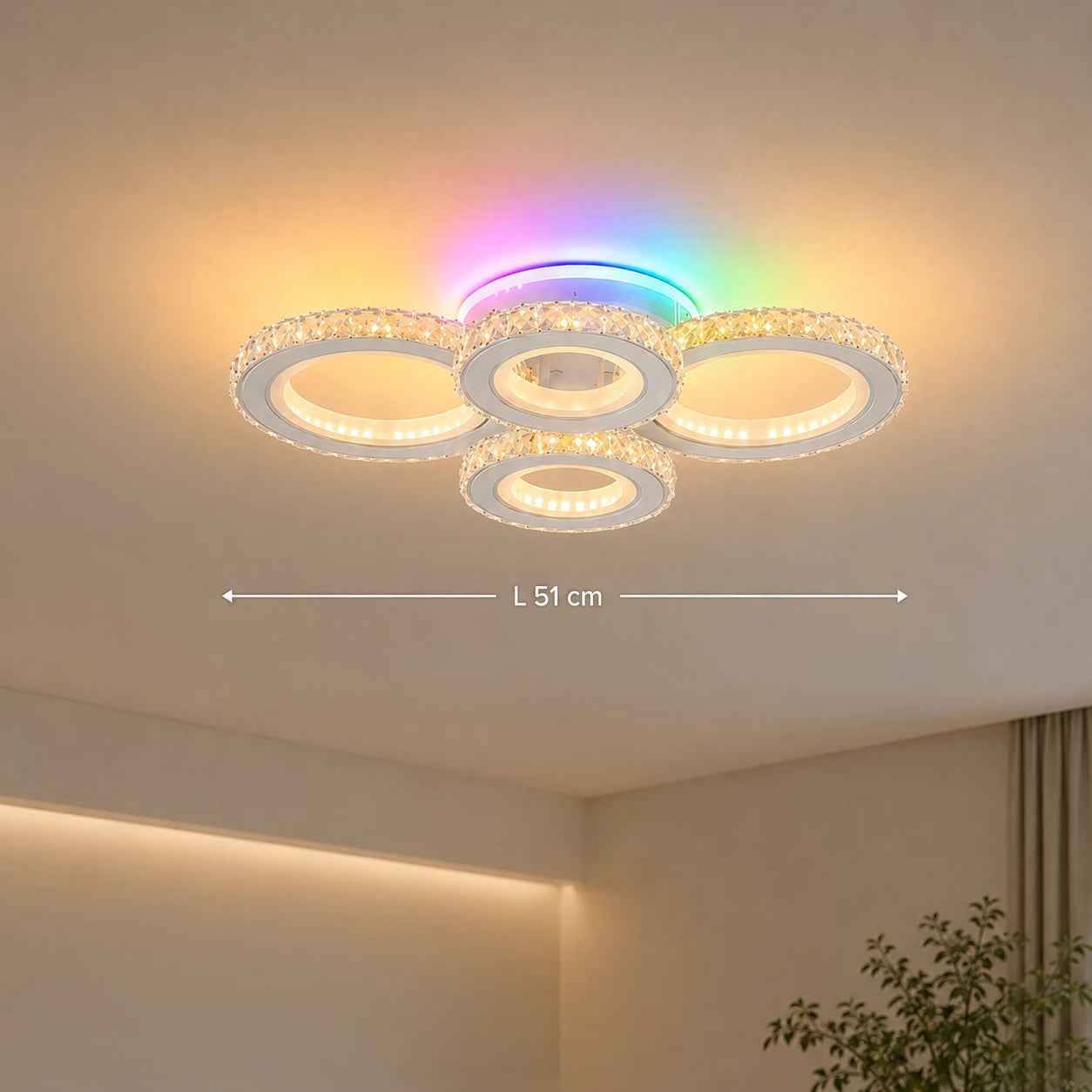 Żyrandol LED z pilotem i kryształem NOVA ROTONDA RGB 82W, 4 koła, światło zimne/ciepłe/neutralne, możliwość przyciemniania, biały - 01_LT073-4WH.png