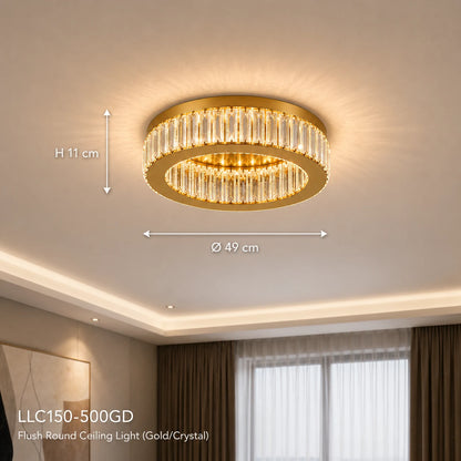 Żyrandol LED z pilotem i kryształem VERTUS 31W, 50cm, Okrąg, Światło Zimne/Ciepłe/Neutralne, Możliwość Przyciemniania, Złoty - 02_LLC150-500GD.png