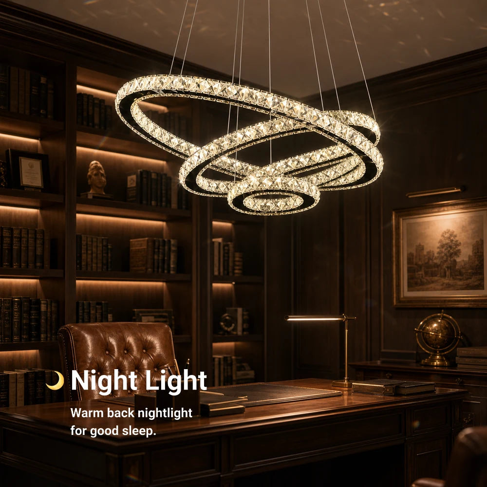 Zawieszany żyrandol LED z pilotem i kryształem PRISM LUMINIS 79W, 3 koła, światło zimne/ciepłe/neutralne, możliwość przyciemniania, chrom, regulowana wysokość - 04_LT029.png