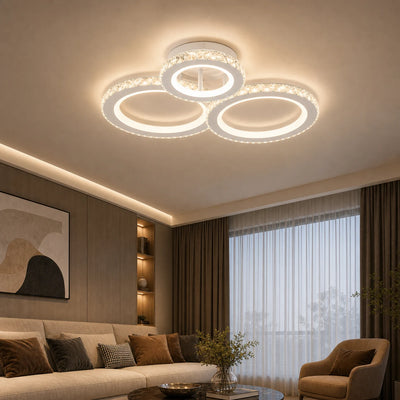 Żyrandol LED z pilotem i kryształem NOVA ROTONDA RGB 75W, 3 koła, światło zimne/ciepłe/neutralne, możliwość przyciemniania, biały