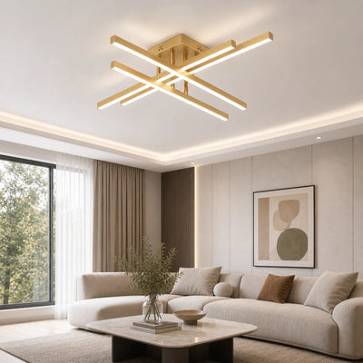 Żyrandol LED z Pilotem LINEX, 53W, Światło 3000K/4000K/6000K, Możliwość Przyciemniania, Złoty