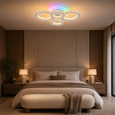 Lampa sufitowa LED z pilotem i kryształem NOVA ROTONDA RGB 82W, 4 koła, światło zimne/ciepłe/neutralne, możliwość przyciemniania, biała