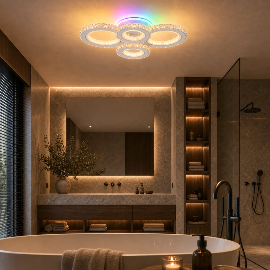 Żyrandol LED z pilotem i kryształem NOVA ROTONDA RGB 82W, 4 koła, światło zimne/ciepłe/neutralne, możliwość przyciemniania, biały - 08_LT073-4WH.png