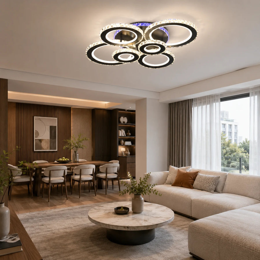 Żyrandol LED z pilotem i kryształem NOVA ROTONDA RGB 145W, 6 kółek, światło zimne/ciepłe/neutralne, możliwość przyciemniania, czarny - 08_LT073-6BK.png