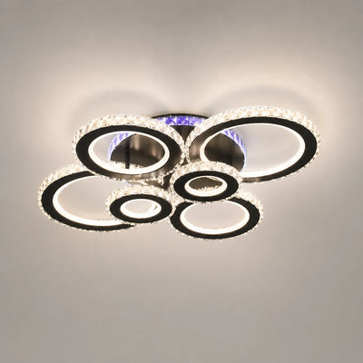 Żyrandol LED z pilotem i kryształem NOVA ROTONDA RGB 145W, 6 kółek, światło zimne/ciepłe/neutralne, możliwość przyciemniania, czarny