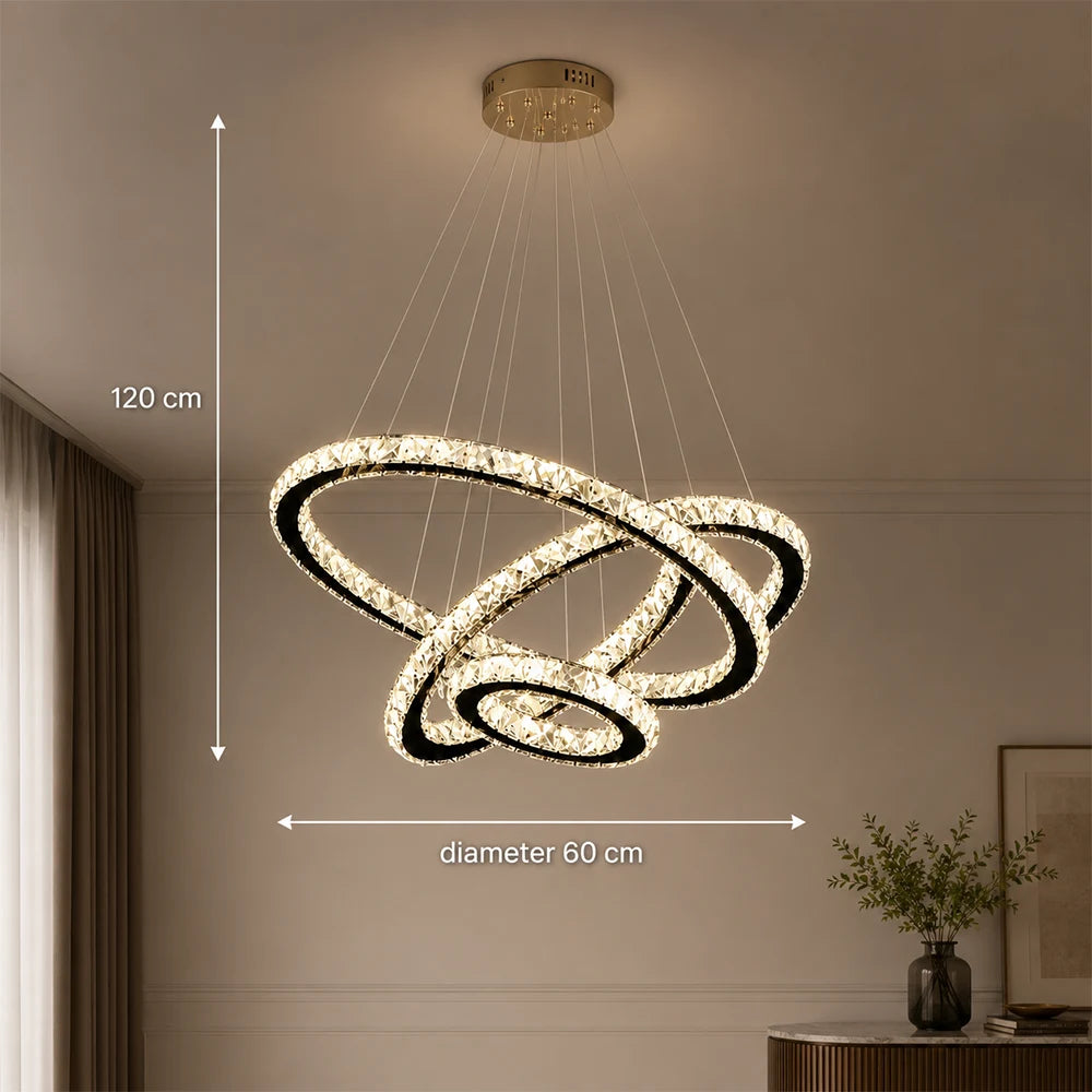 Zawieszany żyrandol LED z pilotem i kryształem PRISM LUMINIS 79W, 3 koła, światło zimne/ciepłe/neutralne, możliwość przyciemniania, chrom, regulowana wysokość - 11_LT029.png