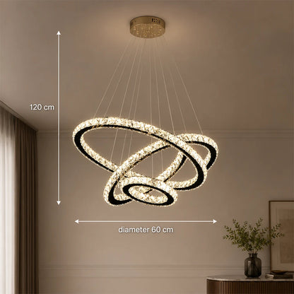 Zawieszany żyrandol LED z pilotem i kryształem PRISM LUMINIS 79W, 3 koła, światło zimne/ciepłe/neutralne, możliwość przyciemniania, chrom, regulowana wysokość - 11_LT029.png