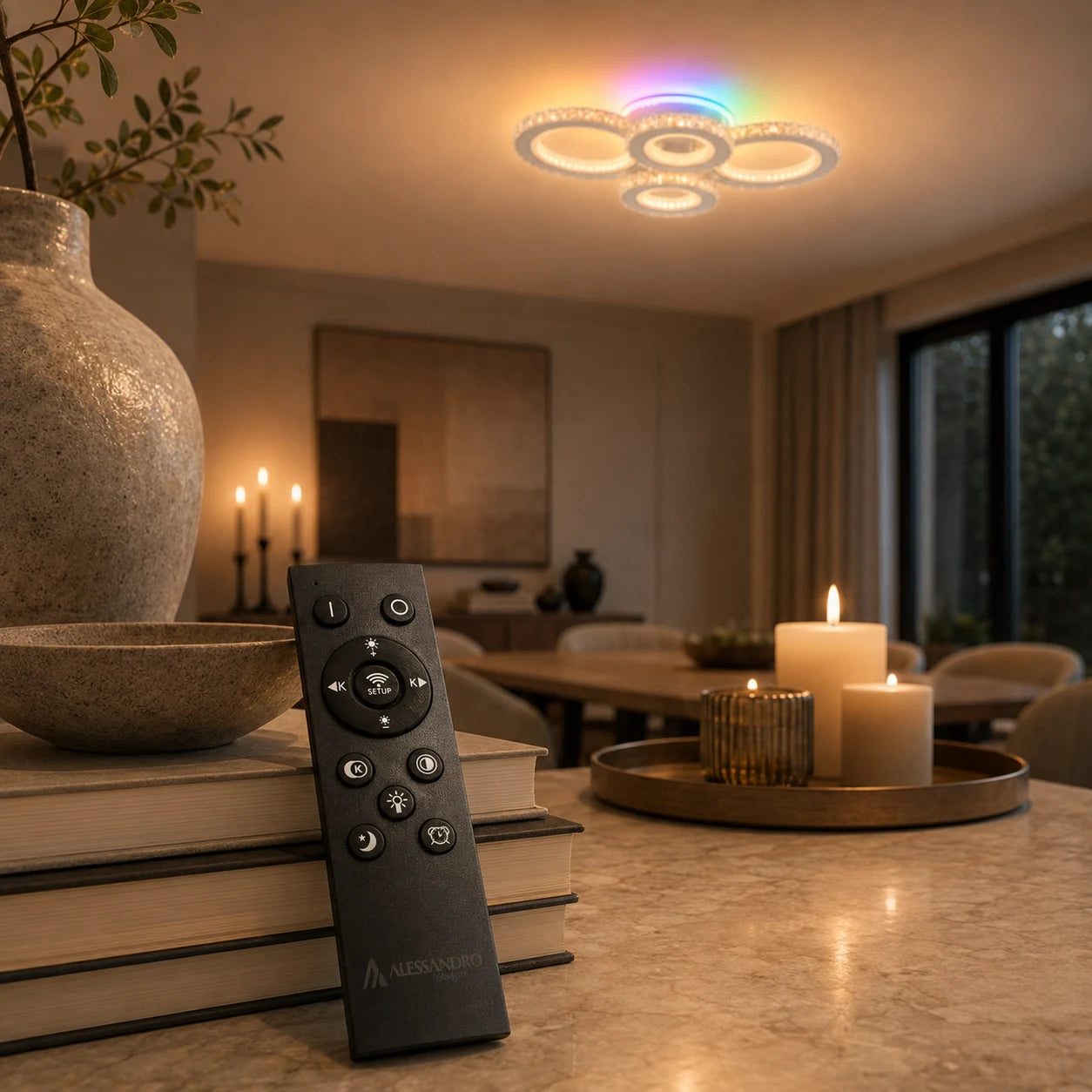 Żyrandol LED z pilotem i kryształem NOVA ROTONDA RGB 82W, 4 koła, światło zimne/ciepłe/neutralne, możliwość przyciemniania, biały - 11_LT073-4WH.png