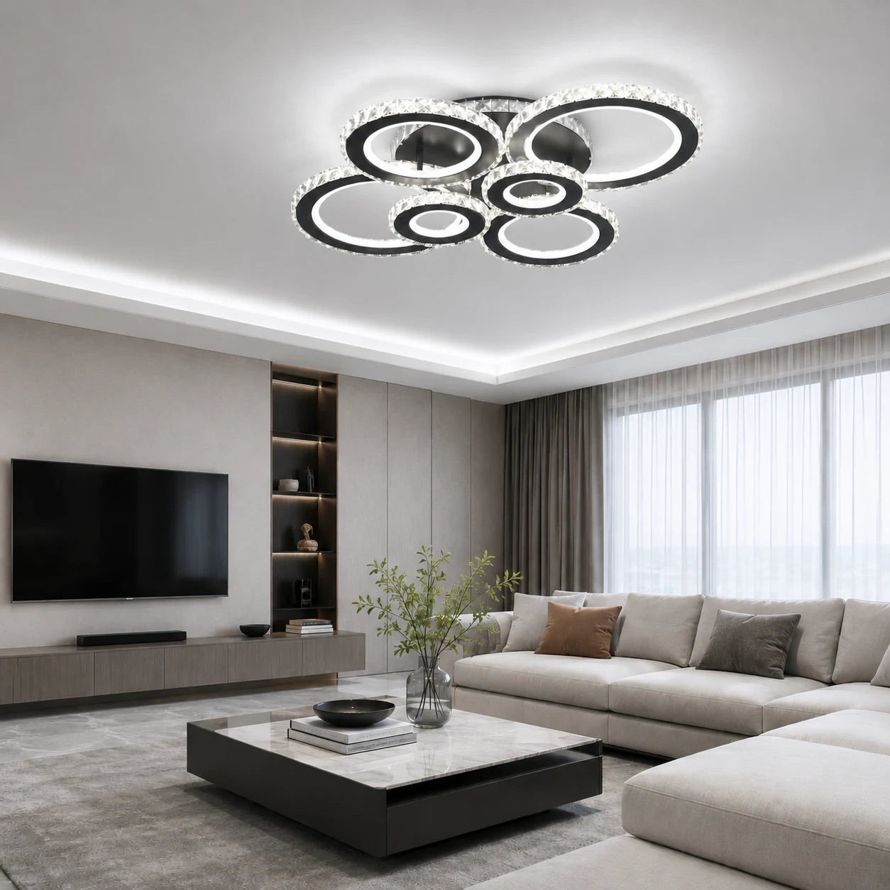 Żyrandol LED z pilotem i kryształem NOVA ROTONDA RGB 145W, 6 kółek, światło zimne/ciepłe/neutralne, możliwość przyciemniania, czarny - 11_LT073-6BK.png