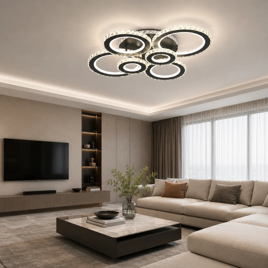 Żyrandol LED z pilotem i kryształem NOVA ROTONDA RGB 145W, 6 kółek, światło zimne/ciepłe/neutralne, możliwość przyciemniania, czarny - 12_LT073-6BK.png
