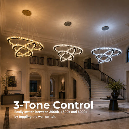 Zawieszany żyrandol LED z pilotem i kryształem PRISM LUMINIS 79W, 3 koła, światło zimne/ciepłe/neutralne, możliwość przyciemniania, chrom, regulowana wysokość - 15_LT029.png