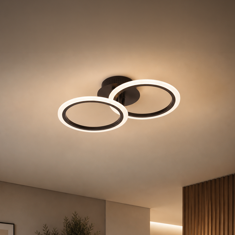 Lustra LED cu telecomanda BETTY 27W, 2 Cercuri, lumina Rece/Calda/Neutra, Dimabila, Negru Lustre LED cu Telecomanda Default Title Alessandro Design