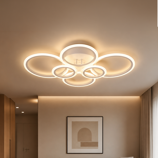 Żyrandol LED BETTY 82W z pilotem, 6 okręgów, światło zimne/ciepłe/neutralne, ściemnialny, biały