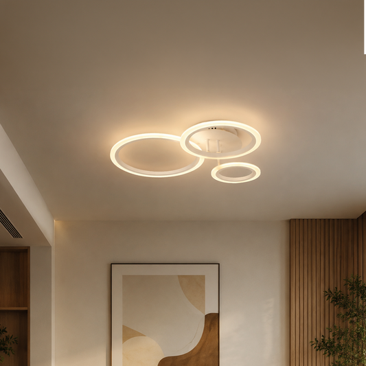 Żyrandol LED z pilotem BETTY 40W, 3 koła, światło zimne/ciepłe/neutralne, możliwość przyciemniania, biały, metal i akryl