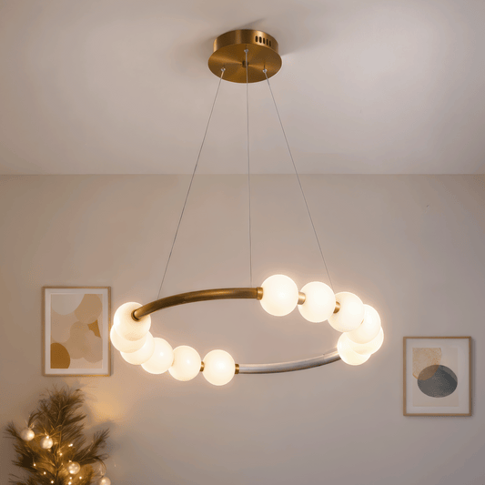 Wisząca lampa LED z akrylu Nova 57W z pilotem, ściemnialna, 3000K/4000K/6000K, kolor złoty, metal i akryl