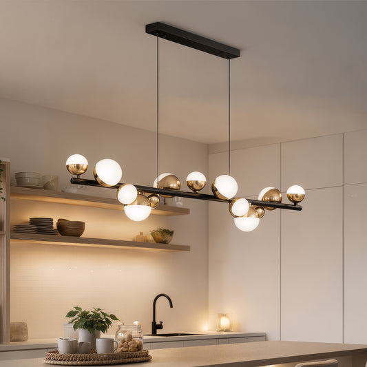 Żyrandol wiszący LED Aurion 29W z akrylu, z pilotem, ściemnialny, czarno-złoty, metal i akryl