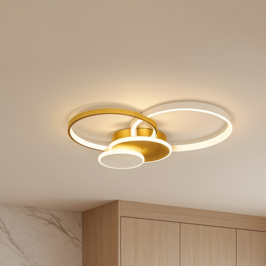 Żyrandol LED z pilotem KILLIAN 80W, 4 koła, światło zimne/ciepłe/neutralne, możliwość przyciemniania, złoty
