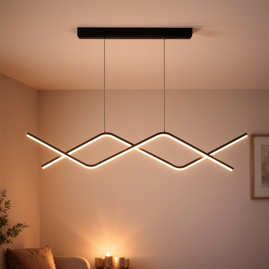 Zawieszany żyrandol LED z pilotem ZIGZAG 27W, światło zimne/ciepłe/neutralne, możliwość przyciemniania, czarny, regulacja wysokości