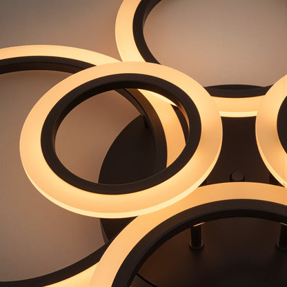 Żyrandol LED BETTY 82W z pilotem, 6 okręgów, światło zimne/ciepłe/neutralne, ściemnialny, czarny