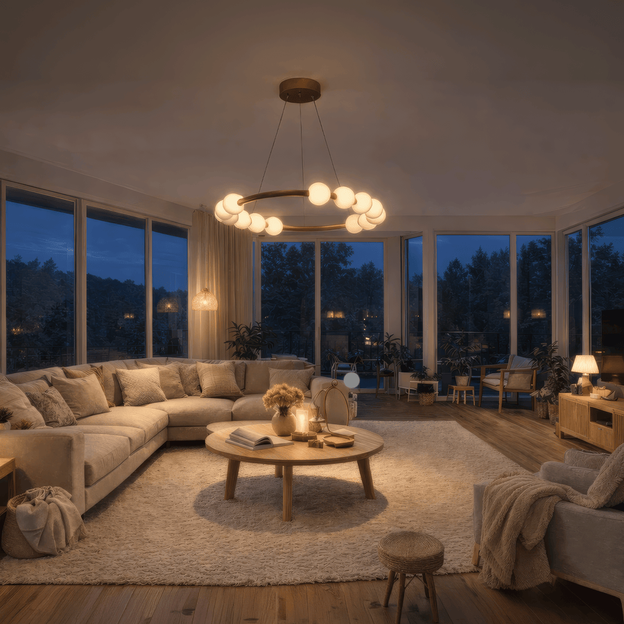 Wisząca lampa LED z akrylu Nova 57W z pilotem, ściemnialna, 3000K/4000K/6000K, kolor złoty, metal i akryl