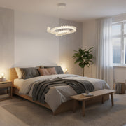 Żyrandol LED Luminis PRISM, kryształ i metal, 210 W, 4 okręgi, ściemnialny, regulowana wysokość, zimne/ciepłe/neutralne światło, luksusowe oświetlenie