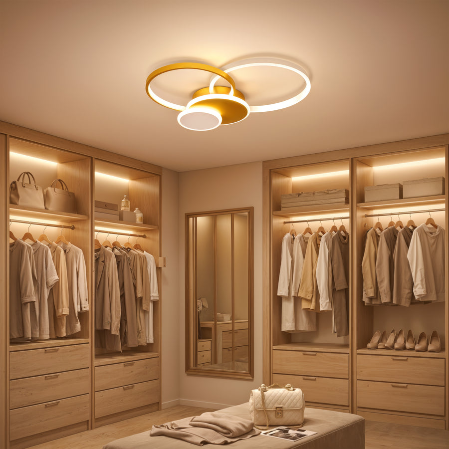 Żyrandol LED z pilotem KILLIAN 80W, 4 koła, światło zimne/ciepłe/neutralne, możliwość przyciemniania, złoty