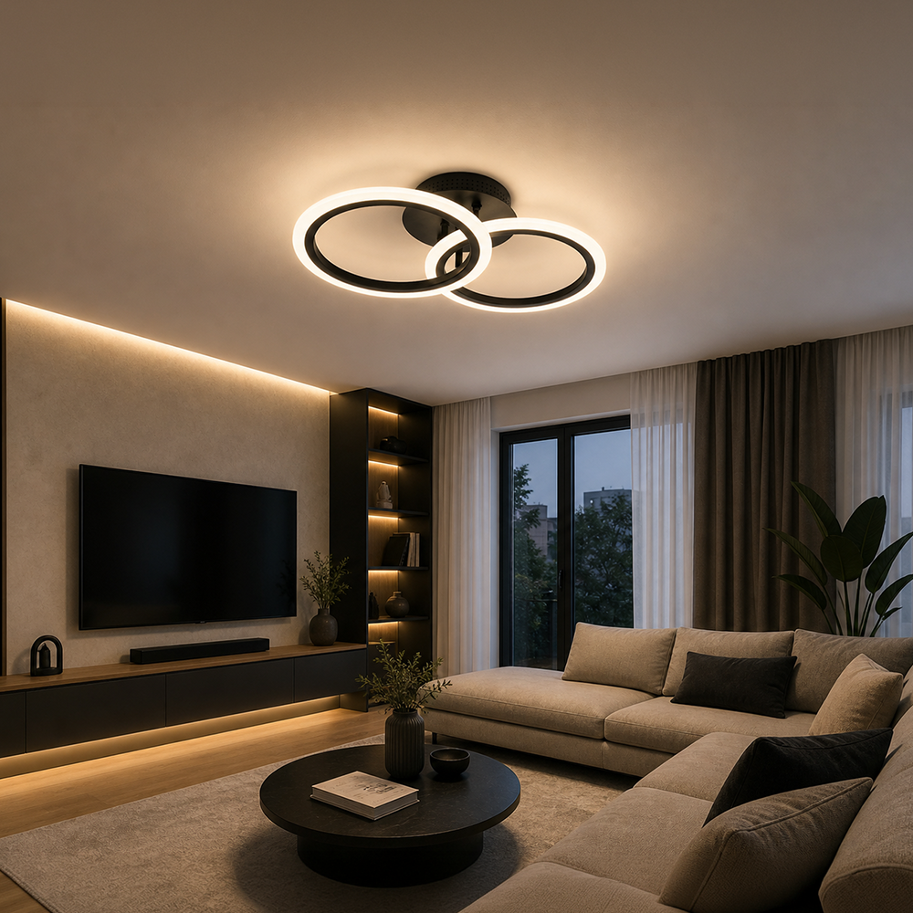 Lustra LED cu telecomanda BETTY 27W, 2 Cercuri, lumina Rece/Calda/Neutra, Dimabila, Negru Lustre LED cu Telecomanda Default Title Alessandro Design