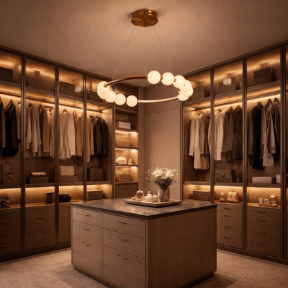 Wisząca lampa LED z akrylu Nova 57W z pilotem, ściemnialna, 3000K/4000K/6000K, kolor złoty, metal i akryl