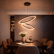 Zawieszany żyrandol LED z pilotem CASIANA 40W, 2 koła, światło zimne/ciepłe/neutralne 3000K/4000K/6000K, możliwość przyciemniania, czarny, regulowana wysokość, metal i akryl