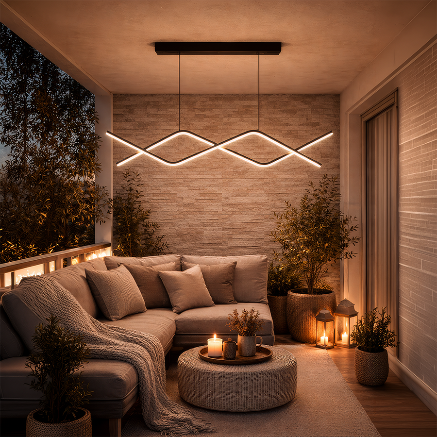 Zawieszany żyrandol LED z pilotem ZIGZAG 27W, światło zimne/ciepłe/neutralne, możliwość przyciemniania, czarny, regulacja wysokości