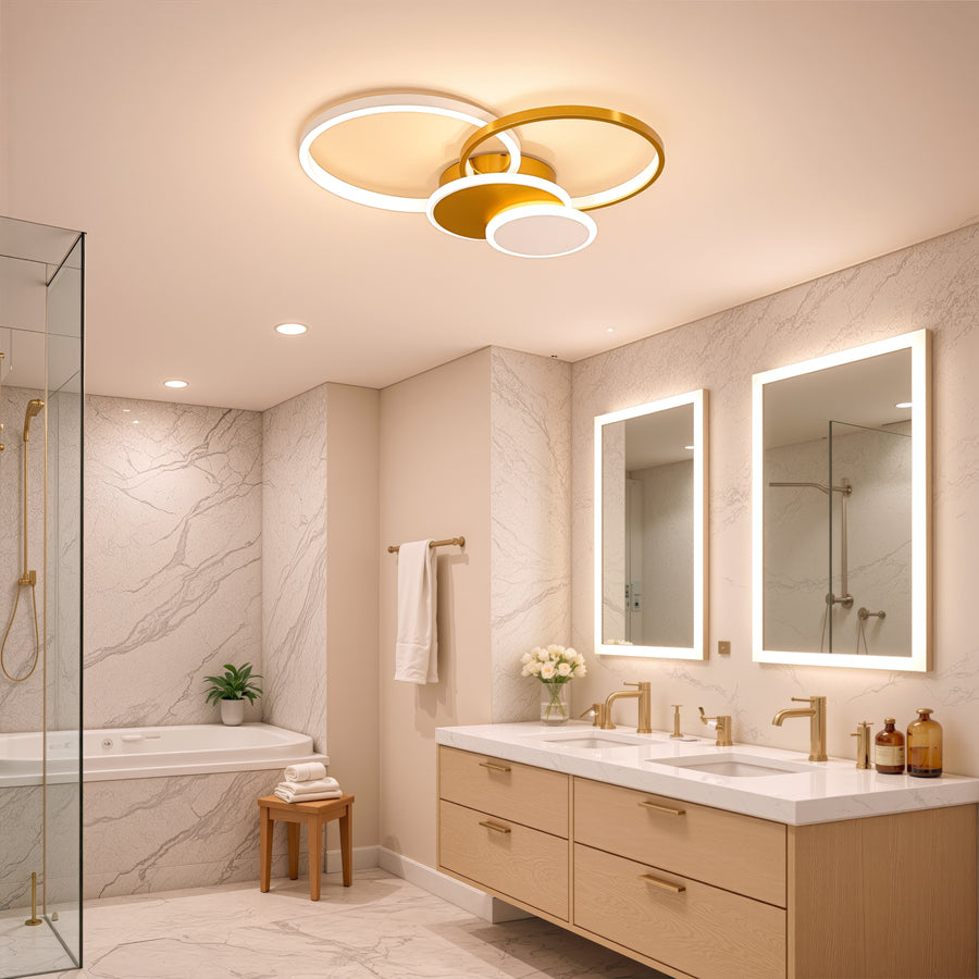 Żyrandol LED z pilotem KILLIAN 80W, 4 koła, światło zimne/ciepłe/neutralne, możliwość przyciemniania, złoty