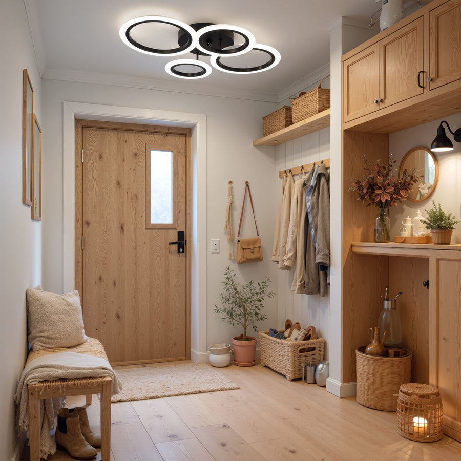 Żyrandol LED BETTY 44W z pilotem, 4 okręgi, światło zimne/ciepłe/neutralne, ściemnialny, czarny