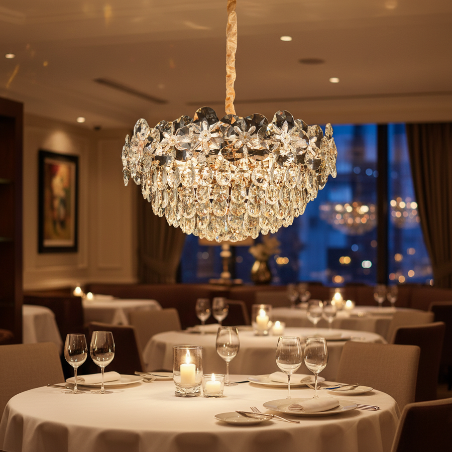 Żyrandol kryształowy JARDIN Eleganza 9xE14, średnica 50cm, wysokość 30cm, błyszczące złoto, regulowana wysokość, elegancki design Żyrandole kryształowe Domyślny tytuł Alessandro Design