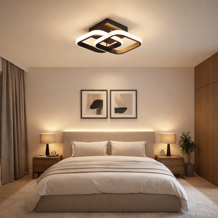 Lustra LED VERTEX Matrix Romburi Suprapuse, Rame Metalice, 24W, 2 Romburi, Lumina Rece/Calda/Neutra 3000K/4000K/6000K, Negru, Metal si Silicon Lustra LED Default Title Alessandro Design