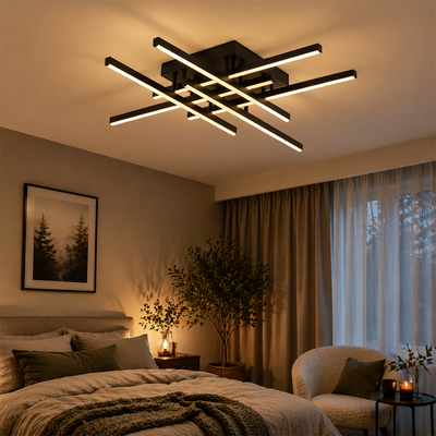 Żyrandol LED z pilotem LINEX, 81W, 6 elementów, liniowy, światło zimne/ciepłe/neutralne, możliwość przyciemniania, czarny